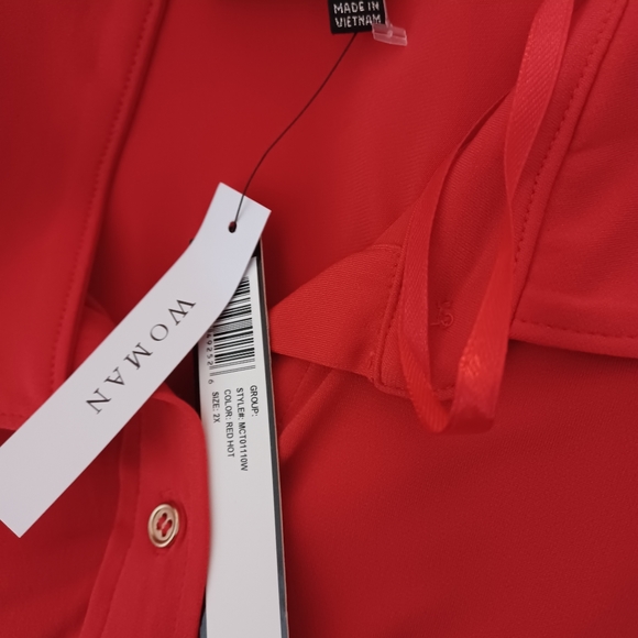 Catherines Malandrino Women's Red Roll-Tab Shirt New Size 2X, 1X - Picture 7 of 9